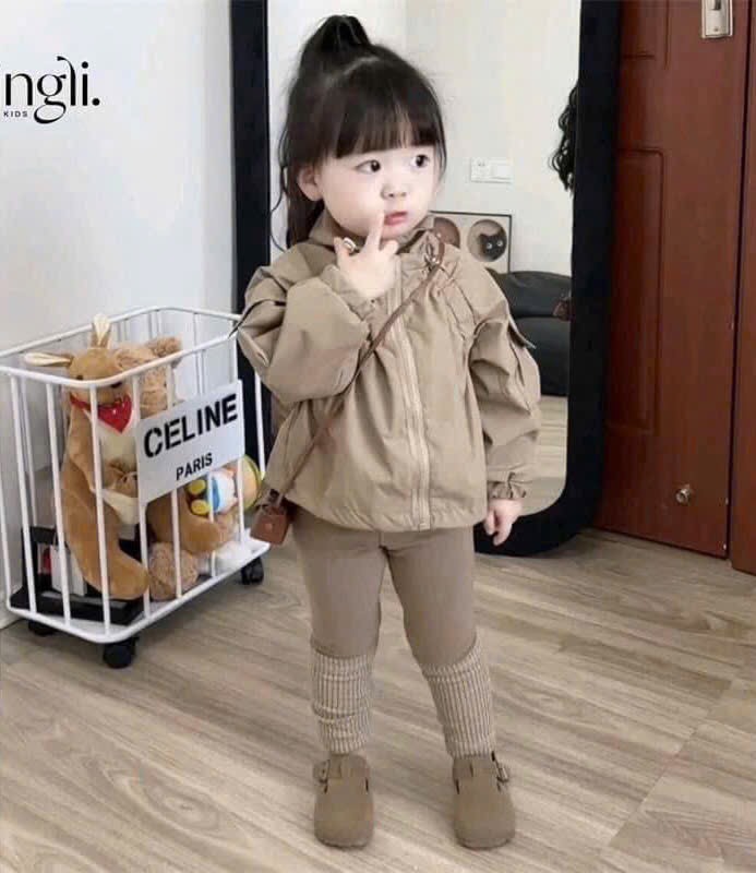 SET BỘ DÀI NÂU ÁO GIÓ MIX QUẦN LEGGING BÉ GÁI