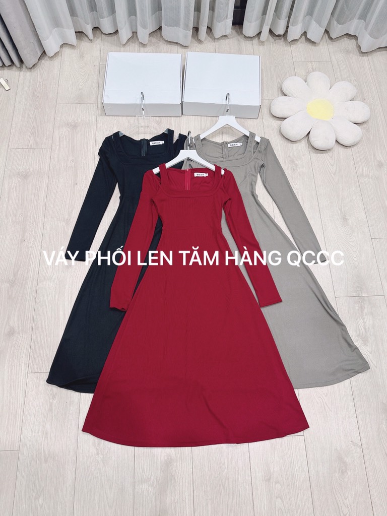 VÁY LEN MIDI CỔ VUÔNG ĐAN(xả 128k)