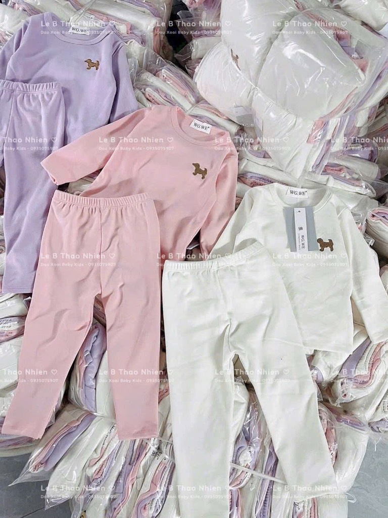 SET 3 BỘ DÀI NỈ LÔNG THÊU CHÓ BÉ GÁI SẴN