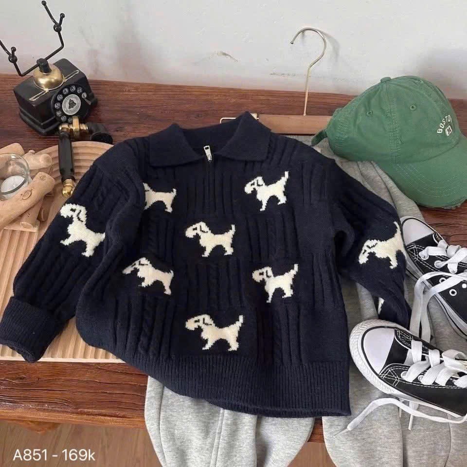 ÁO LEN ĐEN CHÚ CHÓ DÀI TAY BÉ TRAI