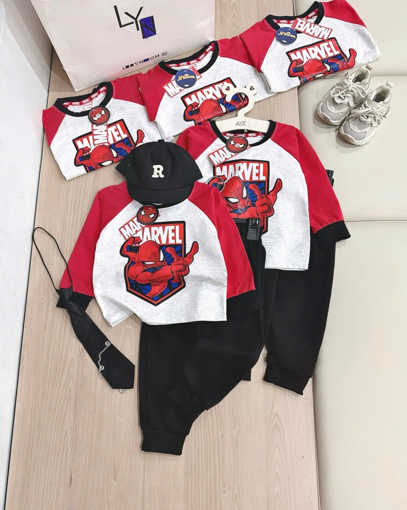 SET BỘ DÀI NGƯỜI NHỆN – QUẦN CHÂN CUA ĐỎ ĐEN BÉ TRAI