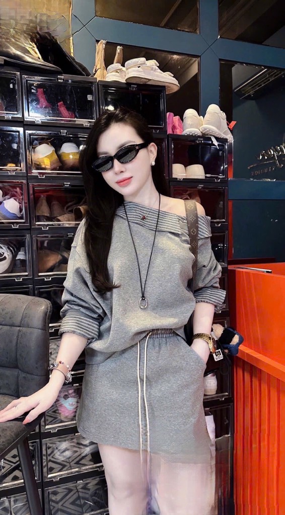 SET MÌ NỈ CHÂN VÁY ÁO PHỐI KẺ CHÉO VAI NỮ THU ĐÔNG SẴN (SALE 139k)