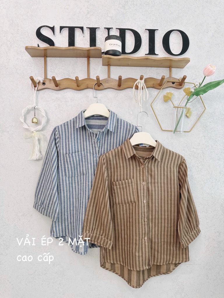 ÁO SƠ MI KẺ TAY LỬNG 2 MÀU NỮ