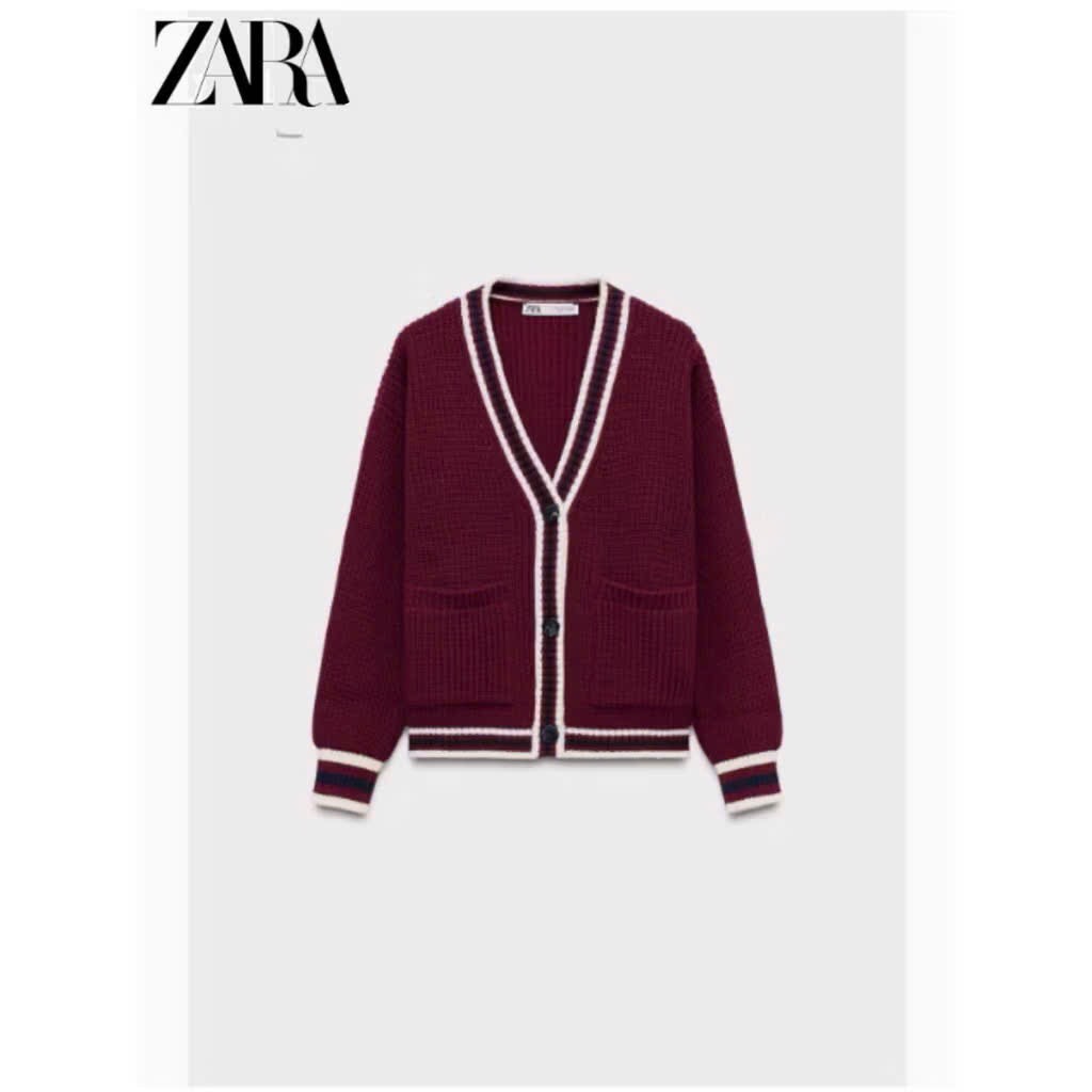 ÁO LEN CADIGAN MẬN Z.ARA PHỐI VIỀN NỮ THU ĐÔNG