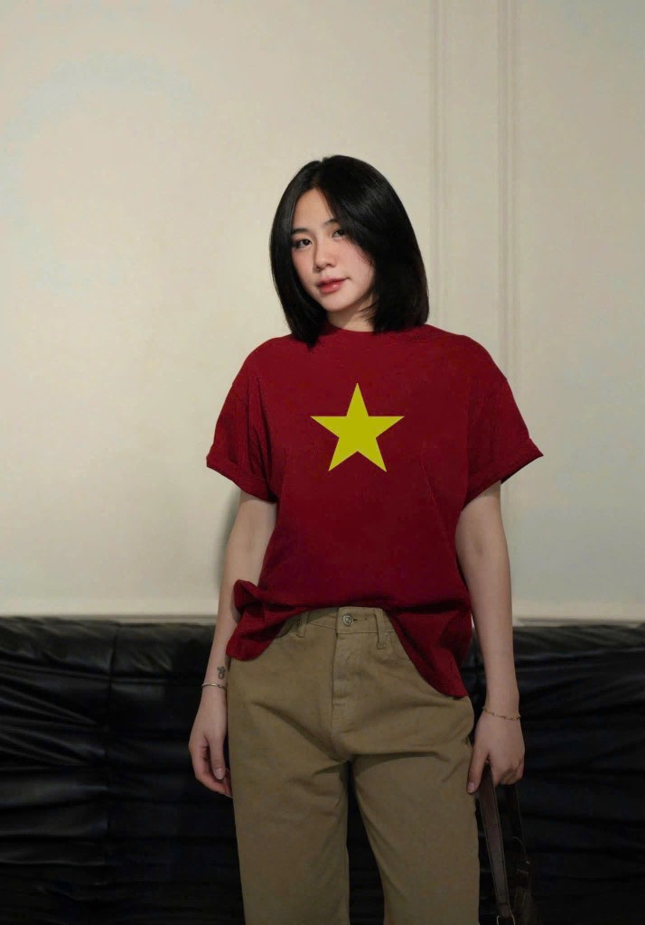ÁO CỜ ĐỎ SAO VÀNG ĐỎ ĐẬM NỮ