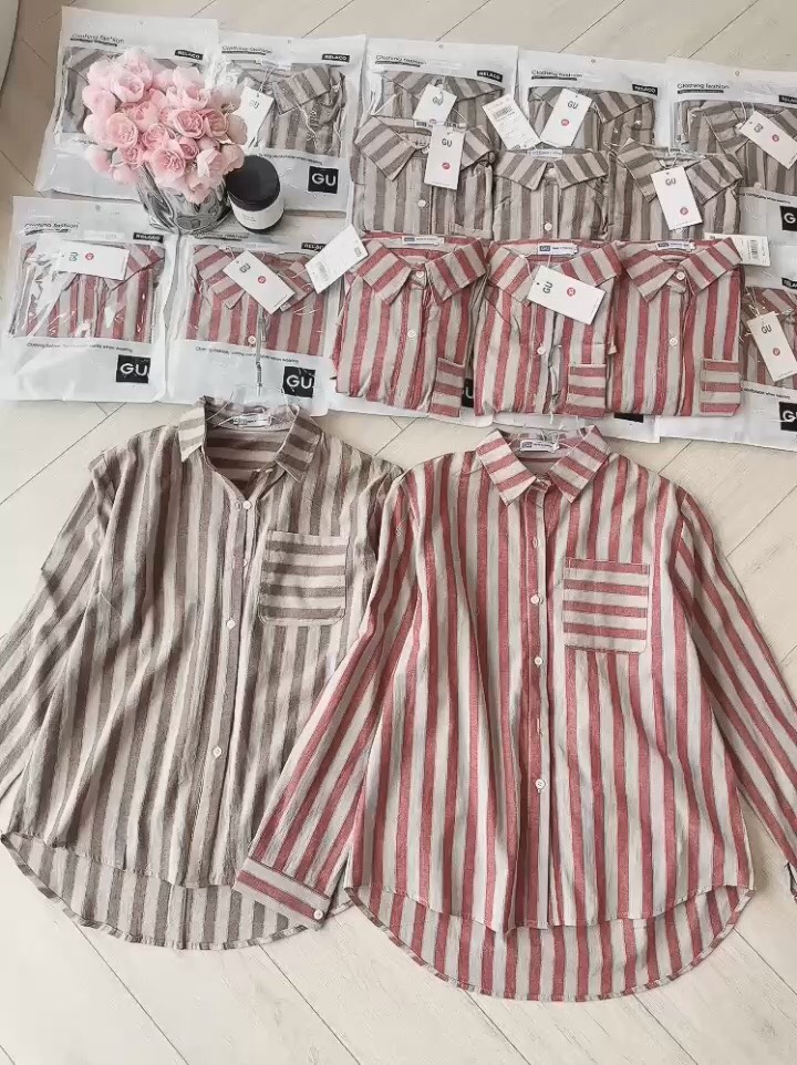 ÁO SƠ MI KẺ SỌC TÚI TRƯỚC NỮ(SALE 89k)