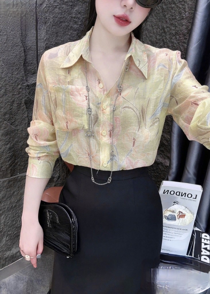 ÁO SƠ MI HOA CỎ 1 TÚI TRƯỚC NỮ