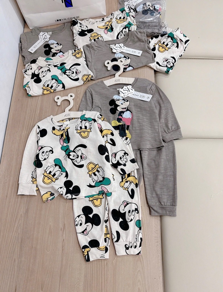 SET 2 BỘ DÀI HH MICKEY TONE XÁM BÉ TRAI