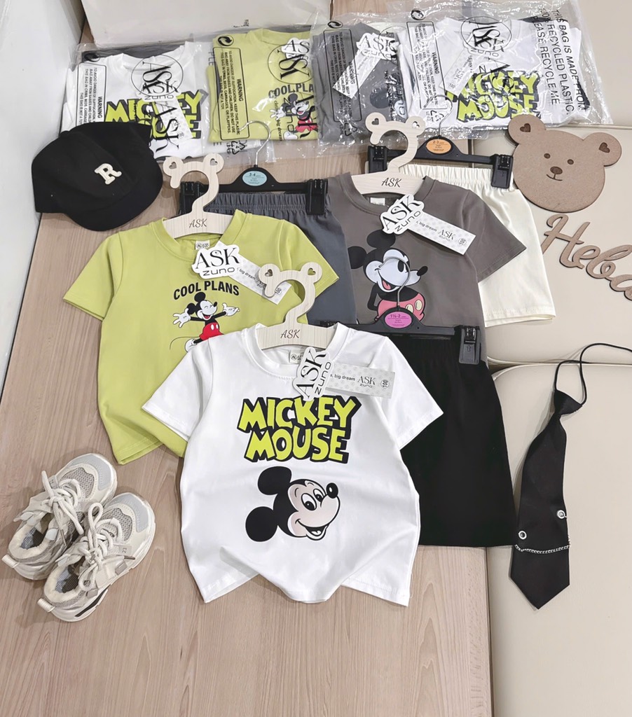 SET 3 BỘ CỘC MICKEY MOUSE TRẮNG XANH XÁM BÉ TRAI