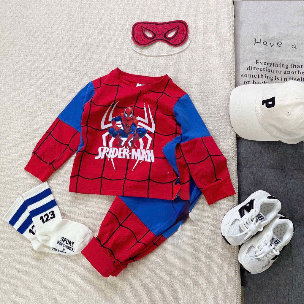 SET BỘ COTTON DÀI NHỆN SPIDER - MAN KÈM MẶT NẠ 2M CHO BÉ TRAI