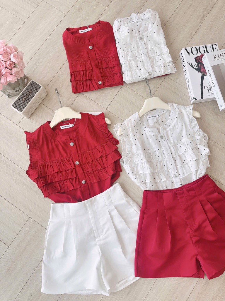 SET ÁO PHỐI BÈO 2 MÀU KÈM QUẦN SHORT TAFFTA NỮ (sale 148k)