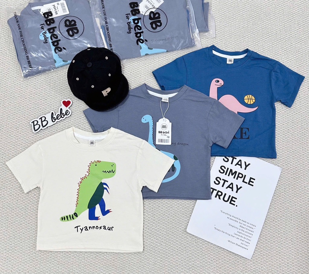 SET 3 ÁO KHỦNG LONG CỘC TAY BÉ TRAI