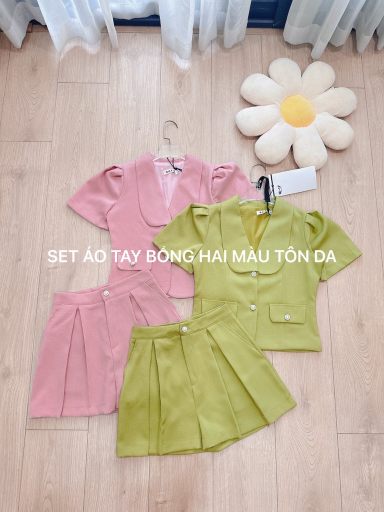 SET DẠ WEET LI-EN CỔ V SEN CÚC NGỌC QUẦN LI SẴN