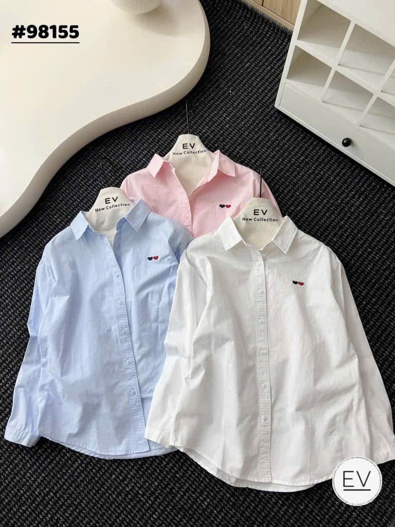 ÁO SƠ MI THÊU TIM DÀI TAY NỮ SẴN( xả 59k)