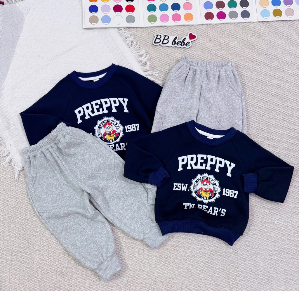 SET DÀI NỈ PREPPY ĐẦU MÙA ÁO THAN QUẦN XÁM BÉ TRAI SẴN