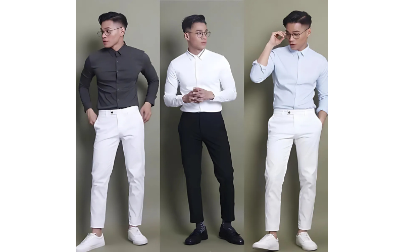 Bí quyết phối đồ với quần tây đen - trắng - xám cho chàng