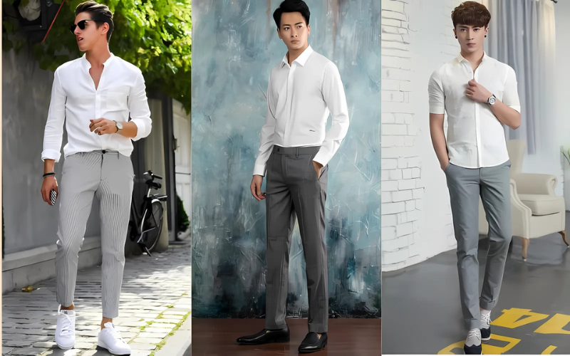 Bí quyết phối đồ với quần tây đen - trắng - xám cho chàng