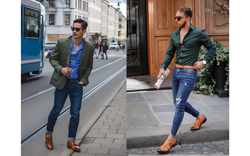 Giày Monk Strap với quần jean nam