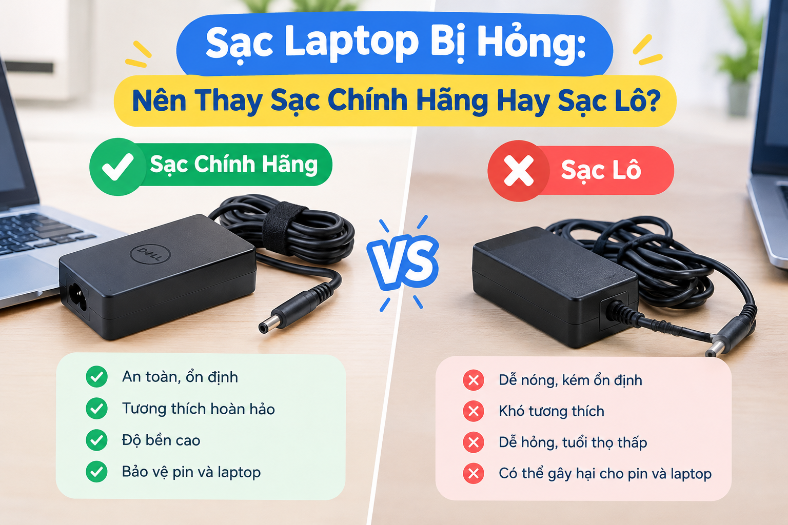 Sạc Laptop Bị Hỏng: Nên Thay Sạc Chính Hãng Hay Sạc Linh Kiện ?