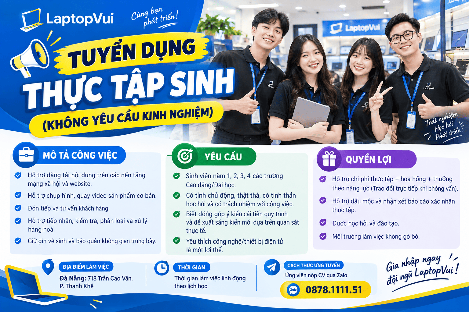 LAPTOPVUI Tuyển dụng việc làm Thực Tập Sinh (KHÔNG YÊU CẦU KINH NGHIỆM) 2026