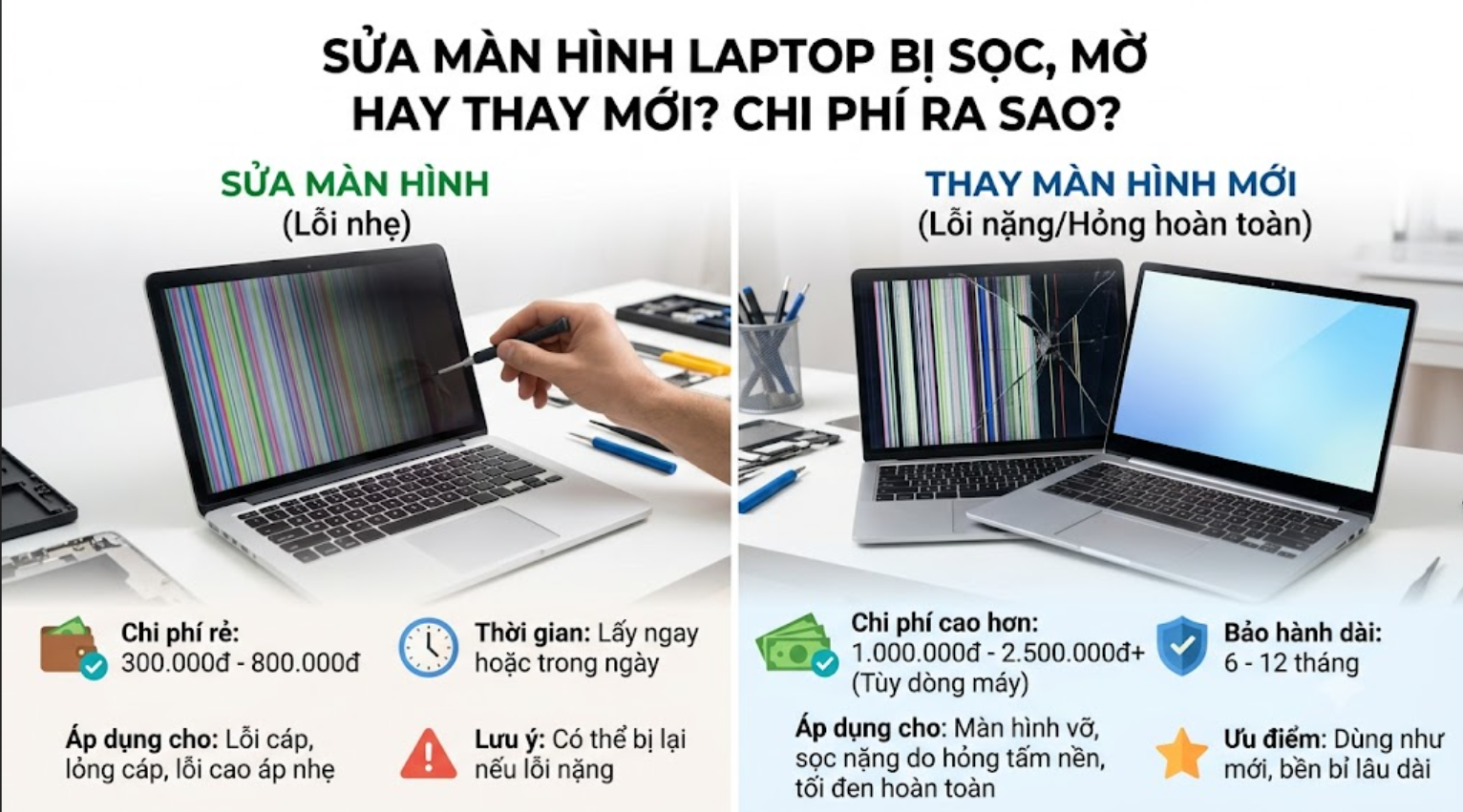 Màn hình laptop bị sọc, mờ: Cách khắc phục và bảng giá chi tiết