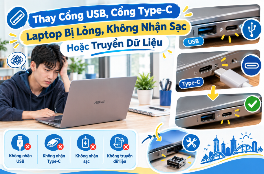 Thay Cổng USB, Cổng Type-C Laptop Bị Lỏng, Không Nhận Sạc  Đà Nẵng