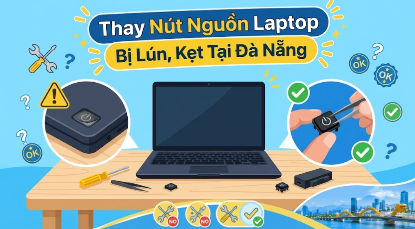 Địa Chỉ Thay Nút Nguồn Laptop Bị Lún, Kẹt Không Bấm Được Tại Đà Nẵng