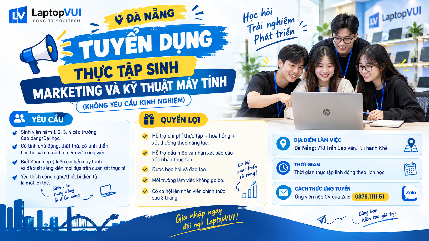 🔥[ĐÀ NẴNG] CTY SOGITECH (LaptopVUI) Tuyển dụng việc làm Thực tập sinh Marketing và Kỹ Thuật Máy Tính (KHÔNG YÊU CẦU KINH NGHIỆM) 2026