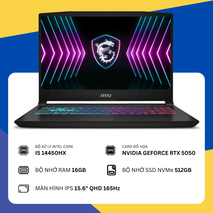 MSI Gaming Katana 15 HX B14WEK - 286VN (i5-14450HX/16GB RAM/SSD 512GB/NVIDIA GeForce RTX5050/15.6" QHD 165Hz)- NEW