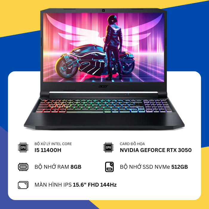 Acer Gaming Nitro 5 Eagle AN515-57 (I5-11400H/8GB RAM/SSD 512GB/VGA 4GB RTX3050/15.6" FHD 144Hz)