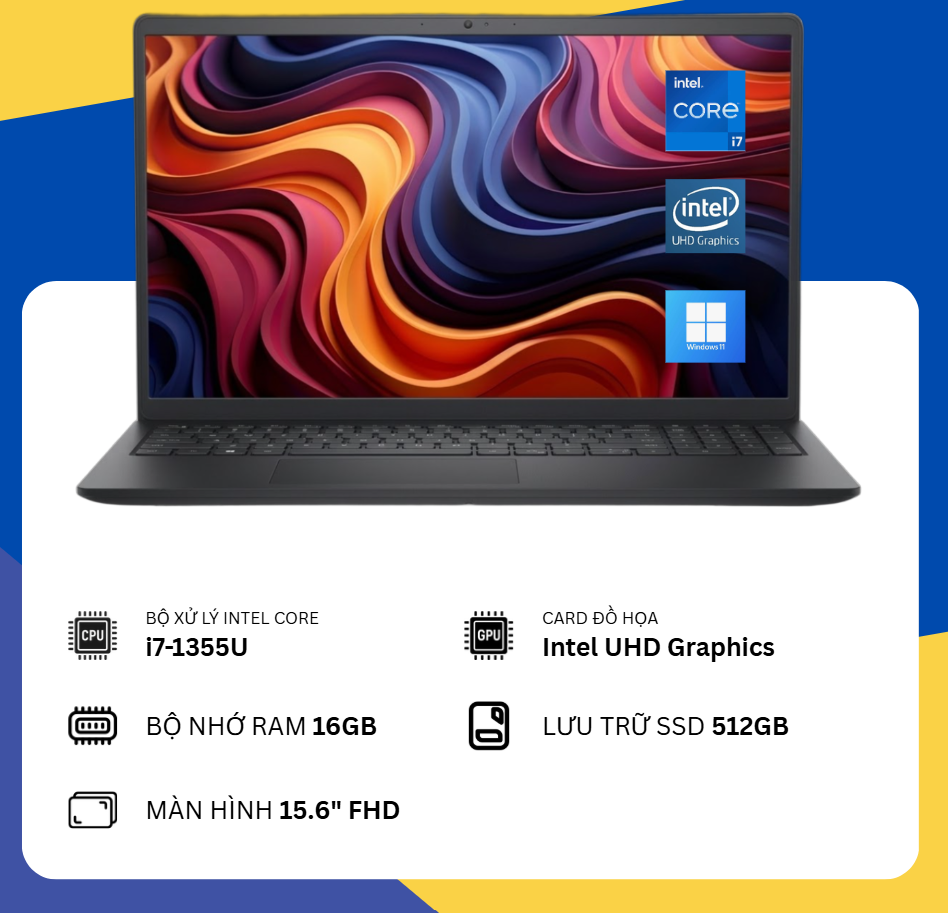 Dell DC15250-7427BLK (i7-1355U/16GB RAM/SSD 512GB/15.6" FHD Touch) New Fullbox