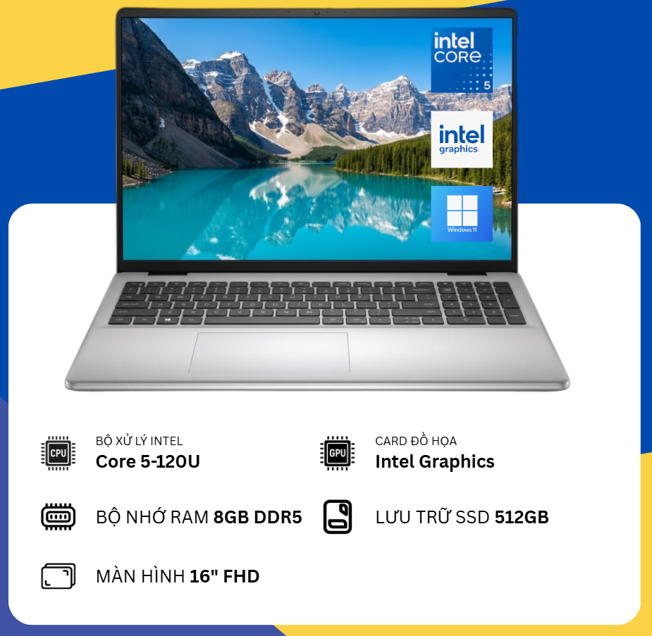 Dell 16 DC16251-5506SLV (Core 5-120U/8GB RAM DDR5/SSD 512GB/16" FHD Touch) New Fullbox