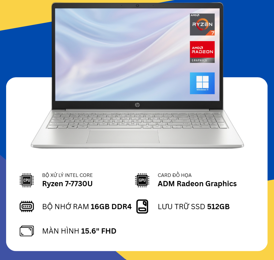 HP 15-fc0027ca AMD (Ryzen 7-7730U/16GB RAM DDR4/SSD 512GB/15.6" FHD Touch) New Fullbox