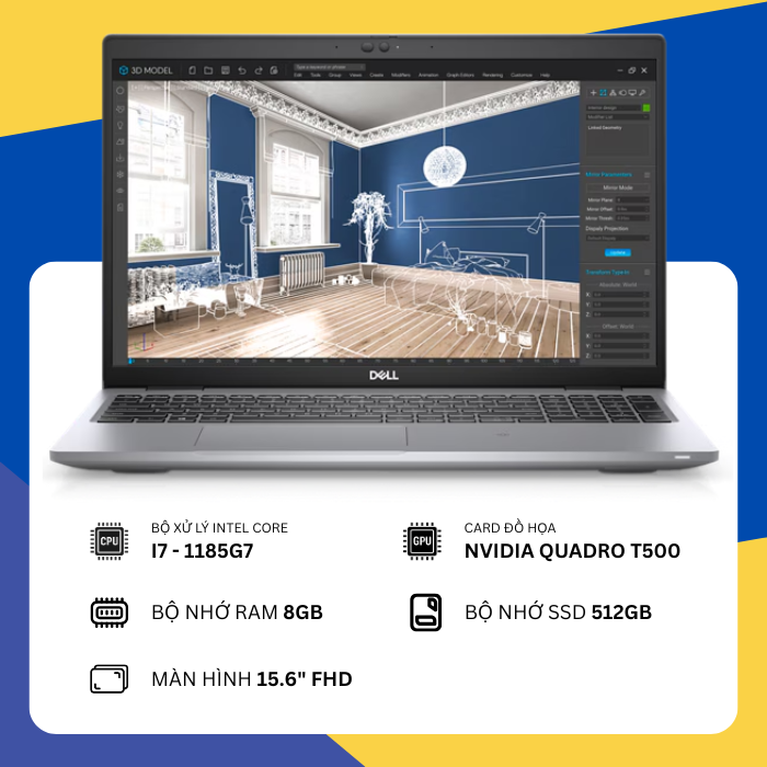 Laptop Dell Precision 3560 (i7-1185G7 / 8GB RAM / 512GB SSD / NVIDIA Quadro T500 / Màn 15.6 inch FHD)