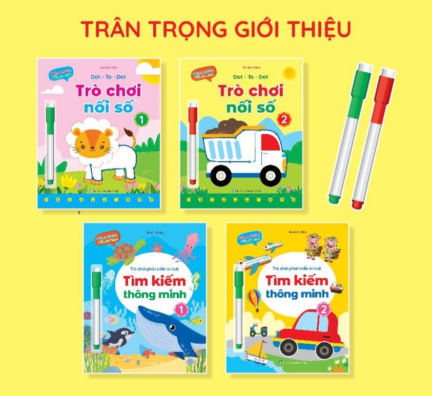 Bộ trò chơi phát triển trí tuệ ( Trò chơi nối số và trò chơi tìm kiếm bộ 4 cuốn tặng kèm 2 bút có đầu xóa)