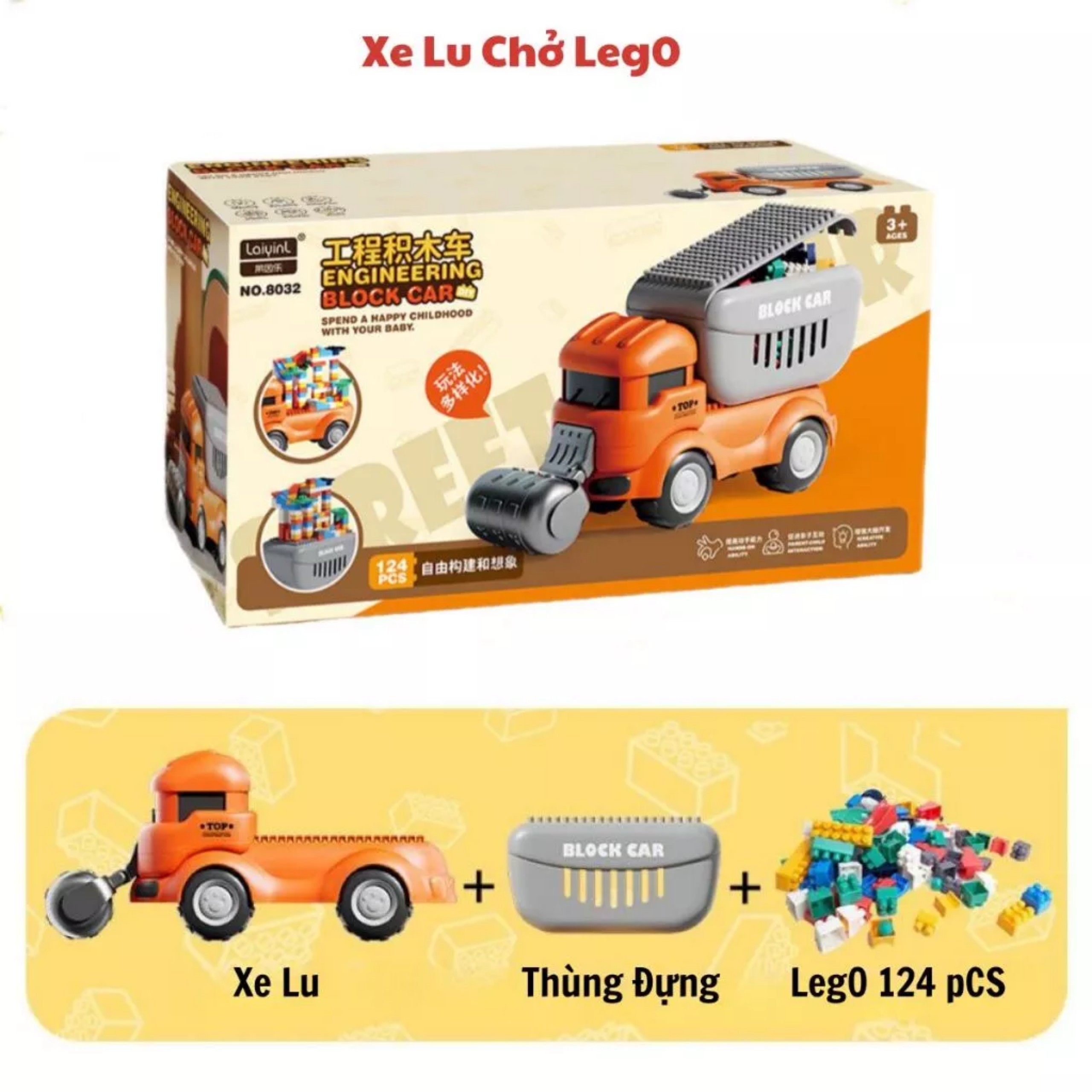 Xe tải xe lu chở Lego mã 9627 (lắp ráp)