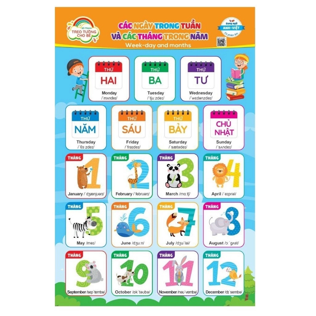 Tranh treo tường kỹ năng 10 chủ đề, 5 tờ quét mã QR