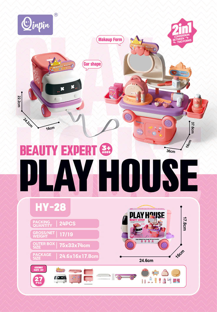 Ô tô 2in1 biến hình trang điểm hồng mã HY-28