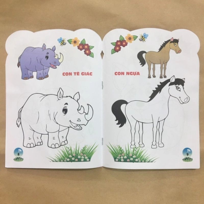 Bộ tô màu hình các con thú , nội dung theo các chủ đề khác nhau, set 8 cuốn