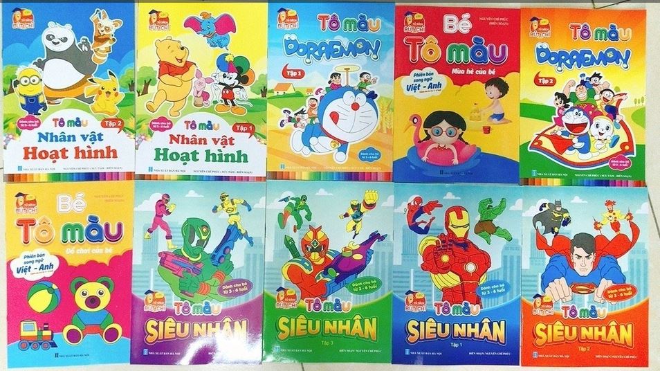 Bộ tô màu bé trai 10 cuốn (Siêu nhân, nhân vật hoạt hình, doremon)