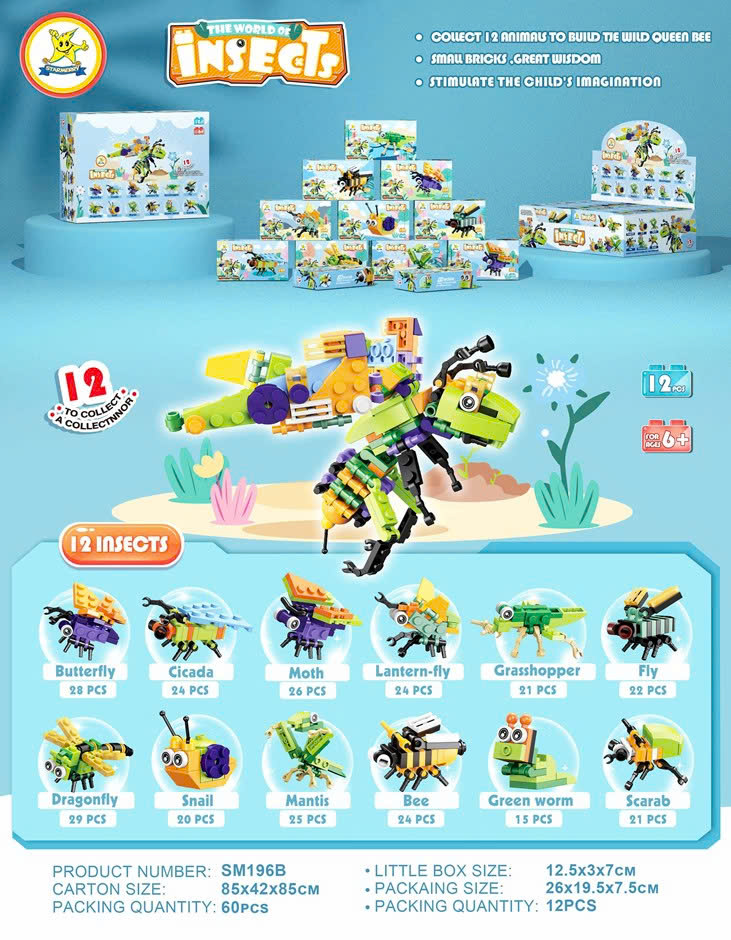 Lego côn trùng 12in1 mã SM196B (720 Bộ/thùng)