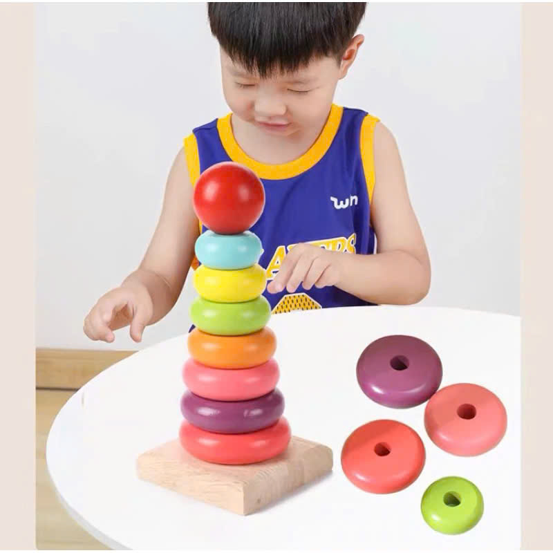 Tháp cầu vồng gỗ size to mã DN414 (60 Bộ/thùng)