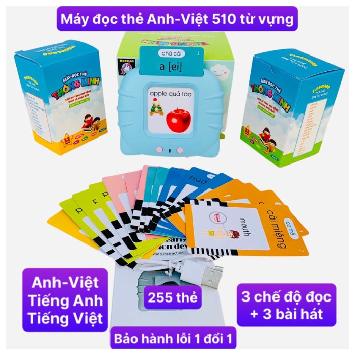 Thẻ đọc anh việt X2-255 thẻ (hình mèo) màu xanh, hồng