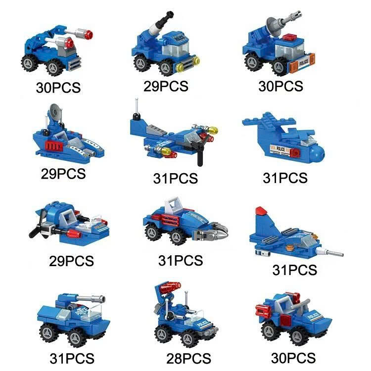 Bộ xếp hình xe cảnh sát đặc biệt 12 mẫu mã HE-23069 (Bán lốc 12 hộp)