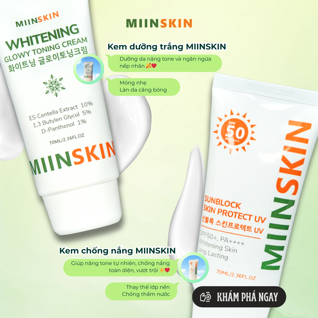 COMBO KEM DƯỠNG VÀ KEM CHỐNG NẮNG MIINSKIN THAY MAKEUP NỀN NHẸ