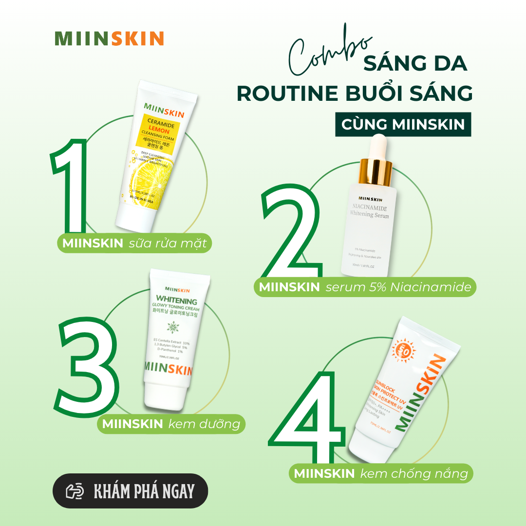 COMBO SÁNG DA BAN NGÀY SERUM, KEM DƯỠNG, KEM CHỐNG NẮNG MIINSKIN
