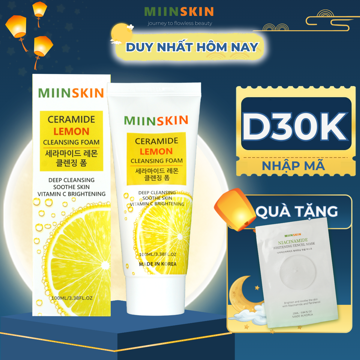 Sữa rửa mặt sáng da chiết xuất chanh Miinskin - Miinskin Ceramide Lemon Cleansing Foam
