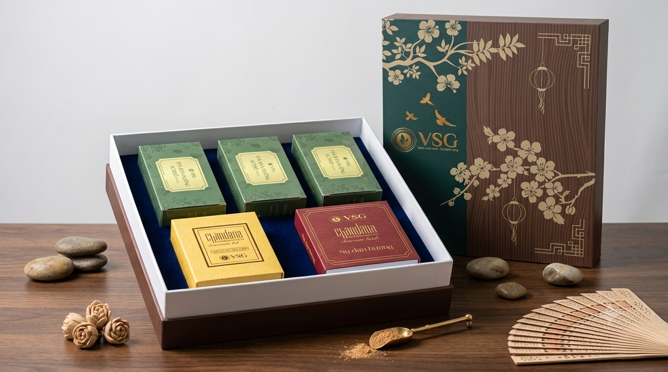 Bộ quà Tết Tam Bảo Thịnh Phúc của VSG - Tinh Hoa Đàn Hương Việt