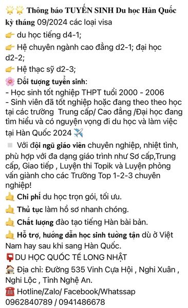 TUYÊN SINH DU HỌC HÀN QUỐC KỲ 9-12/2024
