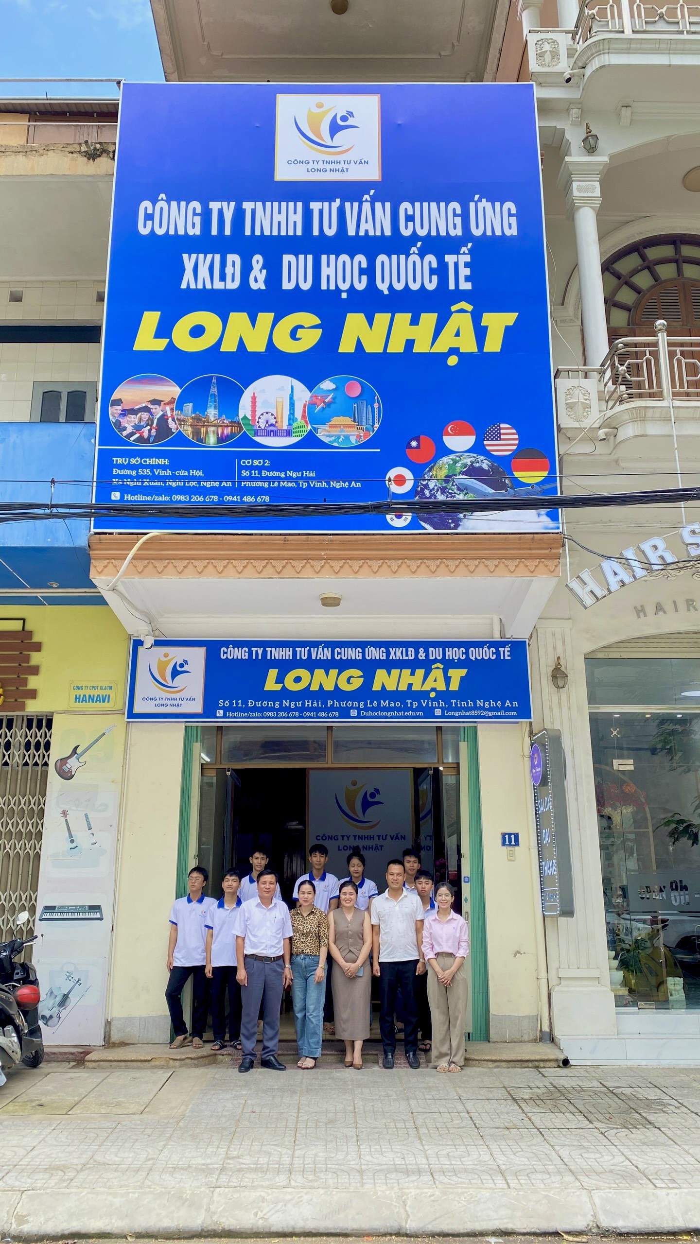 Cơ Sở 2 của Công Ty TNHH Tư Vấn XKLĐ & Du học quốc tế Long Nhật tại số 11, đường Ngư Hải, thành phố Vinh, Nghệ An